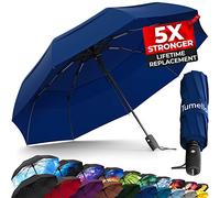 TUMELLA Paraguas de viaje resistente al viento (compacto, superior y hermoso), pequeño, fuerte pero ligero, portátil y plegable automático, agarre duradero de alta calidad, se adapta a coche y mochila