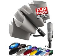 TUMELLA Paraguas invertido resistente al viento, grande, fuerte, ligero, portátil, paraguas plegable automático, agarre premium duradero, se adapta a coche y mochila, H. Gris, 46 inches, Moderno