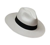 Tumia - Sombrero Panamá Fedora - Versión no Enrollable - Blanco con Banda Negra - 62cm