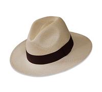Tumia - Sombrero Panamá Fedora - Versión no Enrollable - Natural con Banda Marrón - 54cm