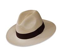 Tumia - Sombrero Panamá Fedora - Versión no Enrollable - Natural con Banda Marrón - 55cm