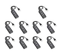 Tuminsi 10X USB Hub 2.0 Divisor de Concentrador de Alta Velocidad Adaptador de Concentrador USB de 4 Puertos para Computadora Portátil Receptor Accesorios de Computadora Negro