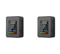 Tuminsi 2X Monitor de Calidad del Aire 5 En 1 TVOC HCHO Medidor de CO2 de Temperatura Y Humedad, Detector de CO2 Recargable Por USB Negro