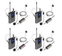Tuminsi 4X Auriculares Inalámbricos Portátiles UHF/Micrófono de Solapa Lavalier con Transmisor de Cuerpo Y Receptor Salida de 1/4 de Pulgada, para Actuaciones En