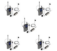 Tuminsi 5X Auriculares Inalámbricos Portátiles UHF/Micrófono de Solapa Lavalier con Transmisor de Cuerpo Y Receptor Salida de 1/4 de Pulgada, para Actuaciones En