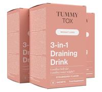 Tummy Tox 3-in-1 Draining Drink - Retencion de Liquidos, Detox - Diente de Leon, Alcachofa, CactiNea, Magnesio, Hibisco, Ortiga - 30 Sobres para 30 Días - Sabor Fresa