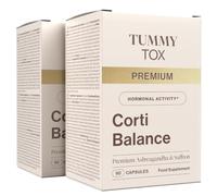 Tummy Tox Corti Balance Premium, 120 Cápsulas con 600 mg de Ashwagandha | Contiene KSM-66, extracto de azafrán Affron, Rhodiola rosea, magnesio, vitamina B6, vitamina B5, piperina. Vegano, sin gluten