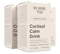 TummyTox Cortisol Calm Drink con Ashwagandha KSM-66, Magnesio, L-Teanina, Te Verde - Suplemento Reductor del Cortisol, Antiestres, Ashwagandha Polvo - 30 Sobres para 30 Días, Vegano