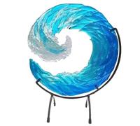 Tumotsits Melted Glass Oceans Wave Sculpture - Creative Sea Wave Ornament - Melted Glass Waves Sculpture with Gradient and Holder Flowing Blue Water. - Creative homes Decor