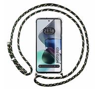 Tumundosmartphone Funda Colgante Transparente para Motorola Moto G23 con Cordon Verde/Dorado