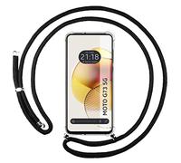 Tumundosmartphone Funda Colgante Transparente para Motorola Moto G73 5G con Cordon Negro