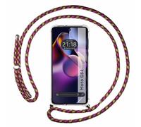 Tumundosmartphone Funda Colgante Transparente para Motorola Moto G84 5G con Cordon Rosa/Dorado