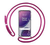 Tumundosmartphone Funda Colgante Transparente para OnePlus 8T 5G con Cordon Rosa Fucsia