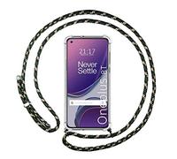Tumundosmartphone Funda Colgante Transparente para OnePlus 8T 5G con Cordon Verde/Dorado