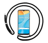 Tumundosmartphone Funda Colgante Transparente para OPPO A15 con Cordon Negro