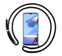 Tumundosmartphone Funda Colgante Transparente para OPPO A16 / A16s con Cordon Negro