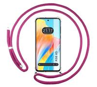 Tumundosmartphone Funda Colgante Transparente para OPPO A58 4G con Cordon Rosa Fucsia