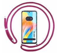 Tumundosmartphone Funda Colgante Transparente para OPPO A98 5G con Cordon Rosa Fucsia
