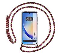 Tumundosmartphone Funda Colgante Transparente para Samsung Galaxy A34 5G con Cordon Rosa/Dorado
