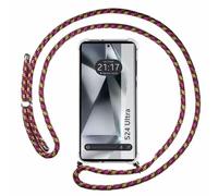 Tumundosmartphone Funda Colgante Transparente para Samsung Galaxy S24 Ultra 5G con Cordon Rosa/Dorado
