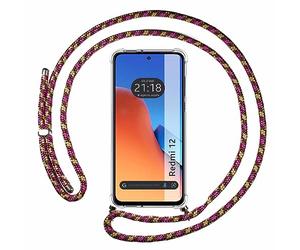 Tumundosmartphone Funda Colgante Transparente para Xiaomi Redmi 12 con Cordon Rosa/Dorado