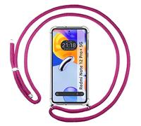 Tumundosmartphone Funda Colgante Transparente para Xiaomi Redmi Note 12 Pro+ Plus 5G con Cordon Rosa Fucsia