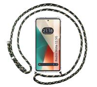 Tumundosmartphone Funda Colgante Transparente para Xiaomi Redmi Note 13 5G con Cordon Verde/Dorado
