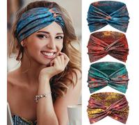Tumurup Diademas Mujer Delgadas,4Pcs Turbantes para Mujer - Bandana Elásticas Anchas Cinta Pelo para Yoga, Fitness & Maquillaje - Africano Headband Accesorio de Cabello de Verano