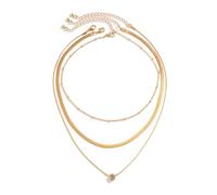 Tunbuy Collar de cadena para el cuello con forma de corazón multicapa con diamantes de hueso de serpiente para mujer, 1, Metal, No es una piedra preciosa