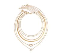 Tunbuy Collar de cadena para el cuello con forma de corazón multicapa con diamantes de hueso de serpiente para mujer, 1, Metal, No es una piedra preciosa