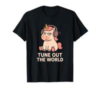 Tune out The World Unicorn Headphones Humor introvertido Camiseta