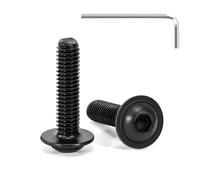 Tunejoy 20 Piezas Tornillos de Cabeza Alomada con Brida M6 x 25 mm Negro Tornillo de Cabeza Hexagonal de Acero Inoxidable A2 V2A Tornillos Máquina con llave Allen Rosca Completa