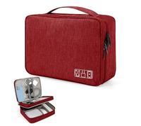 Tunejoy Bolsa de Accesorios Electrónicos Organizador de Viaje para Tableta de 2 Capas Portátiles Estuche Cables de Almacenamiento para Cargador Banco de Energía 27x20x8 cm Rojo