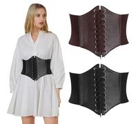 Tunejoy Cinturon Corset para Mujer 12 cm Ancho Retro de las Señoras de Cintura Elástica Cinturón Atado Corset de Cuero Retro Cinturones para Halloween, Fiesta, Vestido, Ropa Diaria 2 Piezas