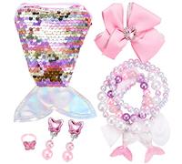 Tunejoy Juegos de Joyas para Niña, Sirena Vestir Accesorios con Lentejuelas Bolso, Collar, Pulsera, Pinzas de Cabello, Clip de Oreja, Anillos para Niñas Princesa Vestirse Rosa