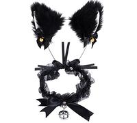 Tunejoy Kit Disfraz de Gato Accesorios, Diadema de Oreja de Gato + Gargantilla de Encaje con Campana, Accesorios de Disfraces de Cosplay para Niña Mujer Disfraces Fiesta Halloween Cumpleaños
