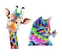 Tunejoy Kits de Pintura de Diamante 5D Gato Jirafa DIY Diamond Painting Manualidades Taladro Completo Rhinestone Strass Ricamo per Casa Decoración de Pared 2 Piezas