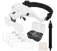 Tunejoy Lentes de Aumento con Luz LED Gafas Lupa de Aumento de Diadema Profesional para Joyería y Relojería Leer Reparaciones, Coser con 5 Lentes 1.0X a 3.5X
