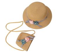 Tunejoy Sombrero de Paja Niñas Gorra de Sol Chica y Bolsillo Set con Decoracion de Flores Gorro de Playa para Viaje Beach Piscina al Aire Libre Caqui