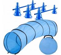 Túnel de Agilidad para Perros - Conjunto de Accesorios de Agilidad para Perros Que Incluye estacas, Bolsa de Transporte, Juguete Lanzador de Frisbee y Vallas con Conos (Set: 200 cm + Accesorios)