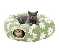 Túnel para gatos - Cama de felpa lavable con bola, diseño de flores, tubos interactivos para gatear, rascar, jugar a la dentición, adecuado para gatitos, gatos, animales pequeños como conejitos