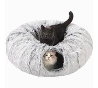 Túnel para Gatos con Alfombrilla Central, Juguetes de Parque Infantil de Tubo Grande, Material de Felpa Suave, Forma de Luna Llena para Gatitos, Gatos, Cachorros, Conejos, Hurones (Gris)