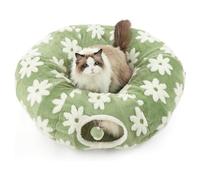 Túnel para gatos - Cueva de felpa suave lavable con bola, diseño de flores, túnel redondo de felpa, para gatear, rascar, dentición, gatito, conejo, interior y exterior