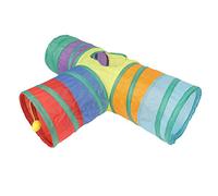 Túnel para gatos de tres vías, tubo plegable para gatos con bola de felpa colgante para conejos, gatitos y perros, túnel retráctil de poliéster para mascotas para juego interactivo