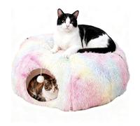 Túnel para gatos grande, juguete para gatos con peluche cama túnel para gatos con pelota para gatos de interior, túnel multifuncional para gatos, cama suave para gatos con dos entradas, cueva para