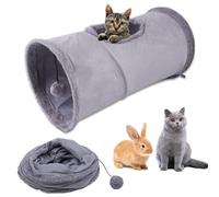 Túnel para gatos, túnel para gatos grandes, juguete redondo, túnel de juego con pelota de juego, túnel plegable extensible para gatos, conejos o animales pequeños, cobayas (gris)