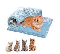 Túnel para gatos, túnel para gatos y cama, 2 en 1 con divertido patrón de felpa, cama de túnel para gatos con alfombrilla central, con pelota de juguete esponjosa para gatos domésticos
