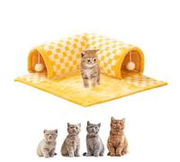 Túnel para gatos, túnel para gatos y cama, 2 en 1 con divertido patrón de felpa, cama de túnel para gatos con alfombrilla central, con pelota de juguete esponjosa para gatos domésticos