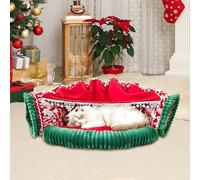 Túnel para Gatos, Túnels para Gato con Espacio para Dormir y Cama, Plegable Túnel XXL para Gatos, Cueva para Gatito con Pelota de Juego Juguete Interactivo Tema Navideño