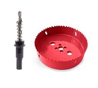 TUNEZ® Sierra perforadora M42 bimetálica con árbol hexagonal y brocas de metal centrado, kit de sierra de corona para madera, metal, yeso y chapa de hierro, tubo de plástico (135 MM)